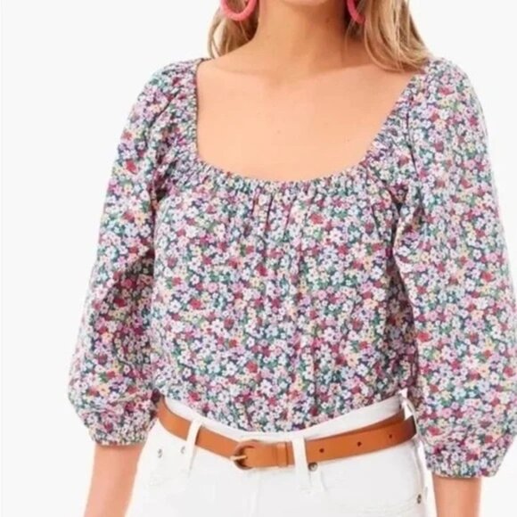 Tuckernuck Pomander Place Brooks Ditsy Floral Peasant Blouse Size S Relaxed Fit - Picture 1 of 11